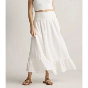 Quince 100% Organic Cotton Gauze Smocked Maxi Skirt White Basic M